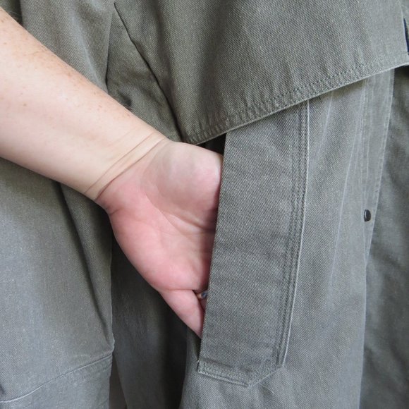 BONNIE ALEX Long Utility Jacket Coat - Womens Small - Khaki Green - Snap Closure - Picture 6 of 15